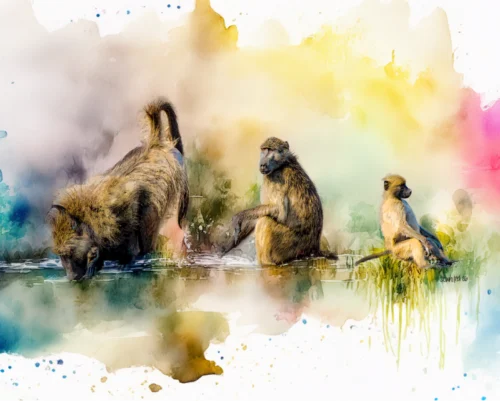 Chacma Baboon Family, South Africa